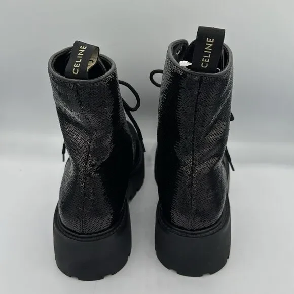 New Celine BULKY Sequined Strap-Up Combat Boot Size 39 US Size 9 - Picture 5 of 12
